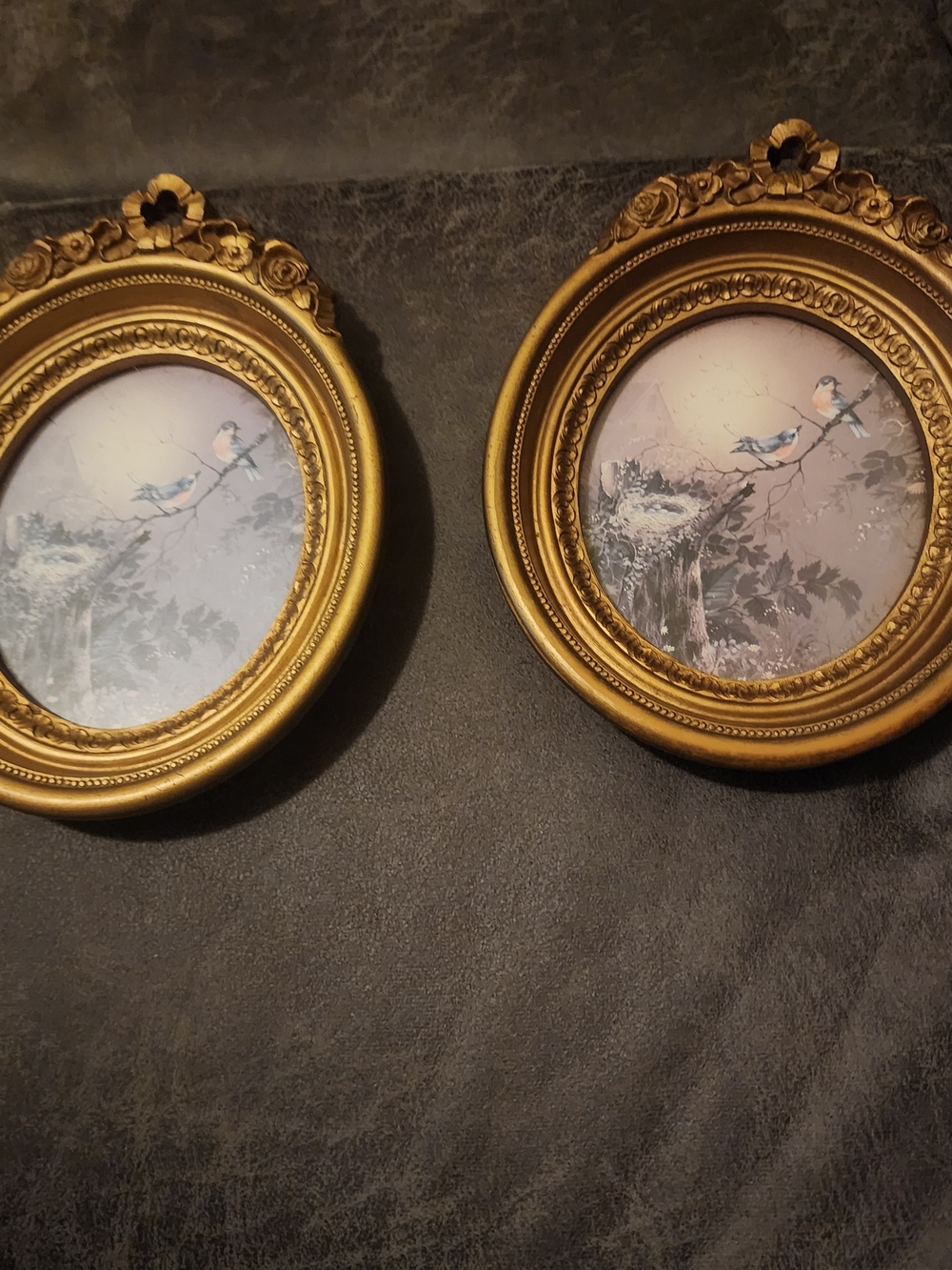 Homco Gold Ornate Round Bird Wall Frames - Pair